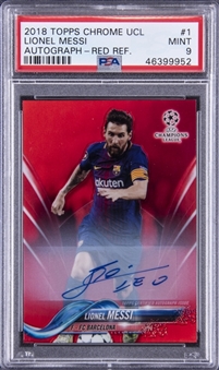 2017-18 Topps Chrome UEFA Champions League Red Refractor #1 Lionel Messi Signed Card (#10/10) - PSA MINT 9 - Messis Jersey Number!